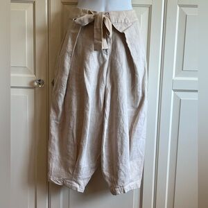 Vivian Shyu Bohemian Beige Wide-Leg Linen Capris  with Tie Waist Size Medium,